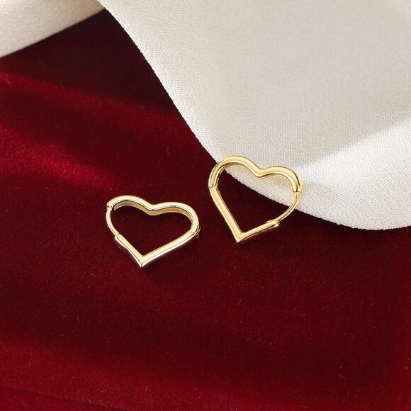 Solid 925 Sterling Silver 1.6CM Heart Hoop Earrings for Women Teens Minimalist H - Picture 4 of 7